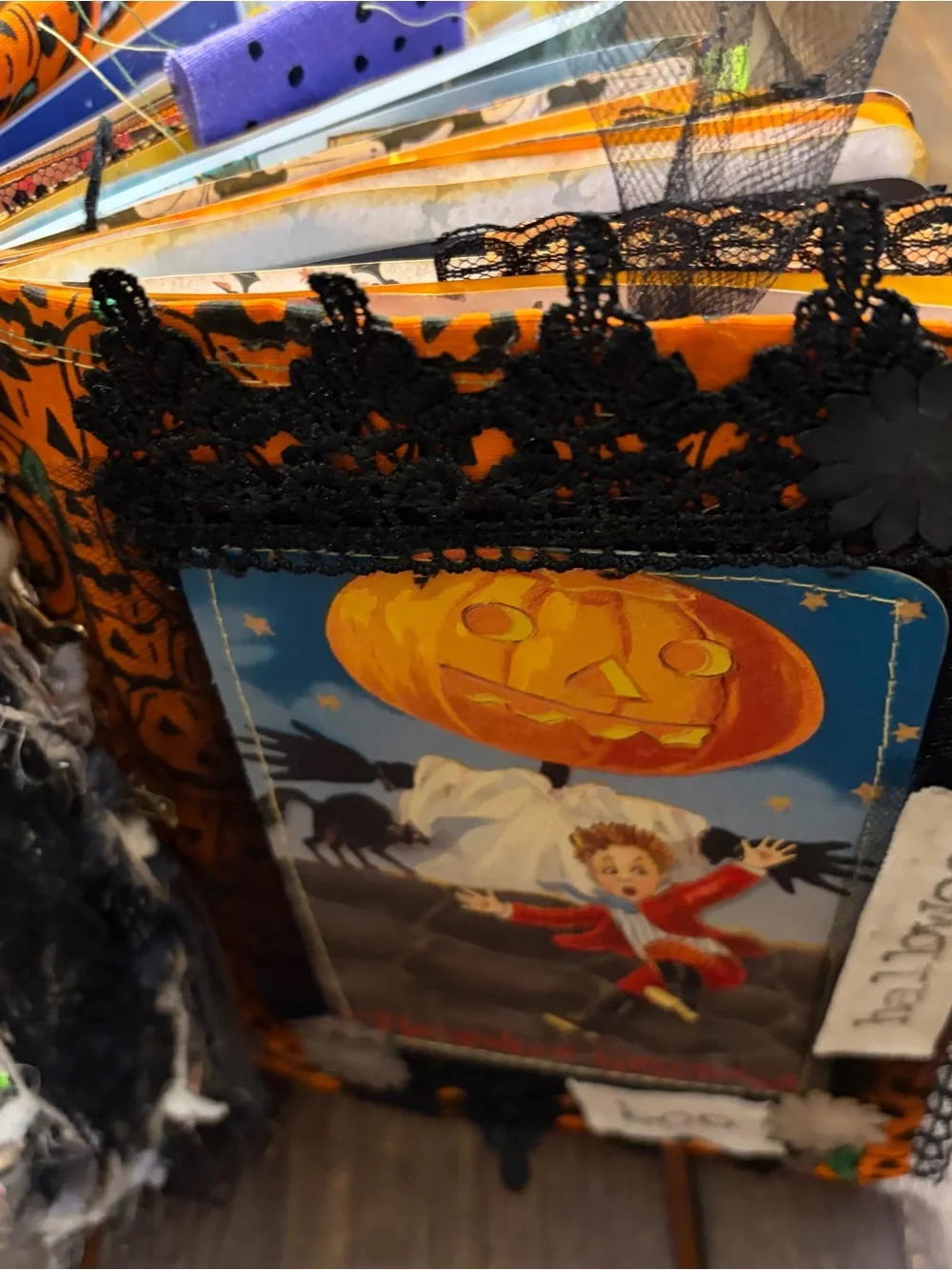 Halloween Junk Journal Vintage Fabric Pumpkins Softcover Decorated 3 Signatures